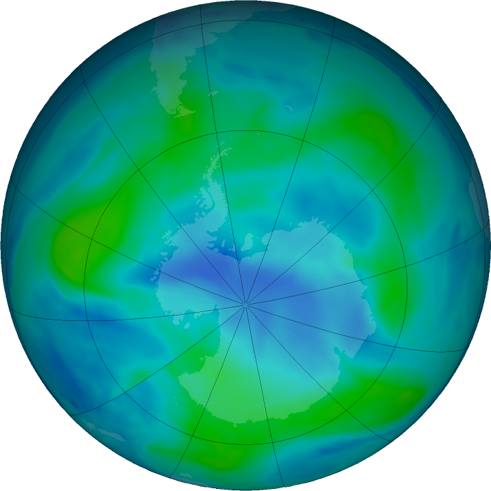 Antarctic ozone map for 04 March 2018